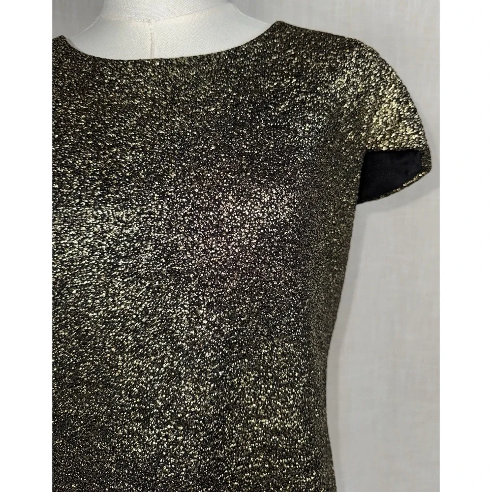 Michael Kors Women's Sz L Black Gold‎ Metallic Short Sleeve Party Sheath Dress